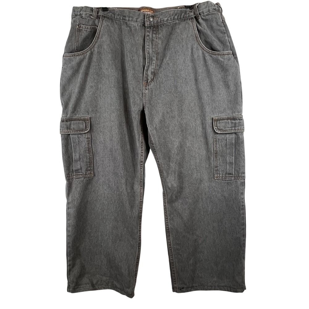 Haband Tailgater Mens 42S Gray Cargo Jeans Adjustable Waist Denim Utility Pants